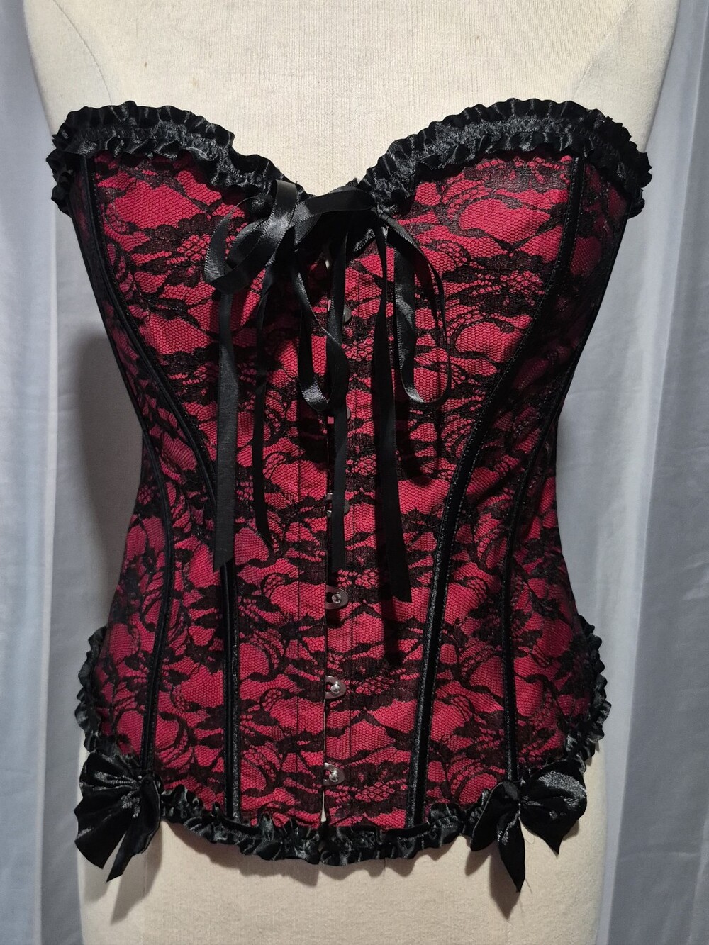 Red Lace Corset Bustier with Black Overlay - Women’s Shapewear